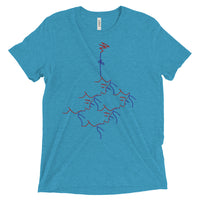 T-shirt - tri-blend fabric - kissing roots design - red and blue colors - unisex