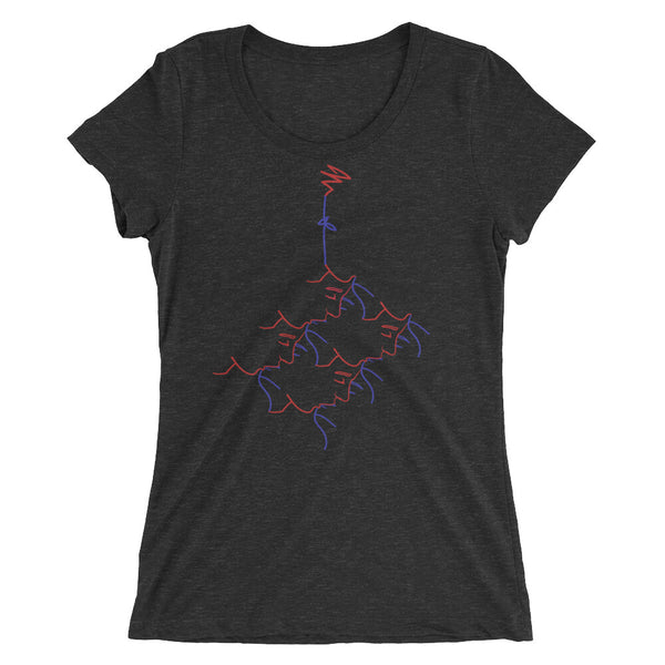 Ladies' short sleeve t-shirt - kissing roots design - red and blue colors