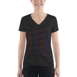 Ladies' Deep V-neck Tee - tight fit - kissing tile design - red and blue colors