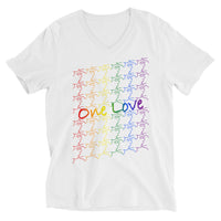 V-neck T-shirt - kissing tile design - pride colors - unisex