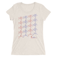 Ladies' T-shirt - kissing tile design - red and blue color