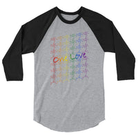 3/4 sleeve raglan shirt - One Love - tile design - pride colors - unisex