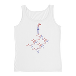Ladies' Tank Top - Kissing roots design - red and blue colors
