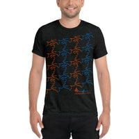 T-shirt - tri-blend fabric - kissing tile design - orange and blue colors - unisex