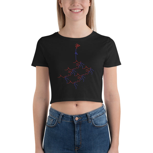 Ladies' Crop Tee - kissing roots design - tight fit - red and blue colors
