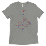 T-shirt - tri-blend fabric - kissing roots design - red and blue colors - unisex