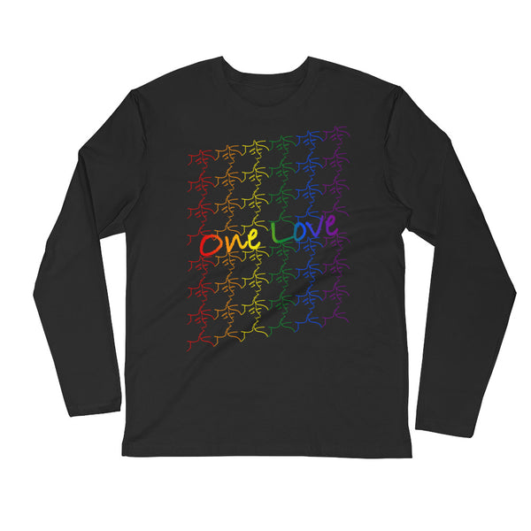 Long Sleeve Fitted Crew - One Love - tile design - pride colors
