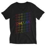 V-neck T-shirt - kissing tile design - pride colors - unisex