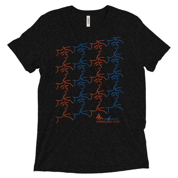 T-shirt - tri-blend fabric - kissing tile design - orange and blue colors - unisex